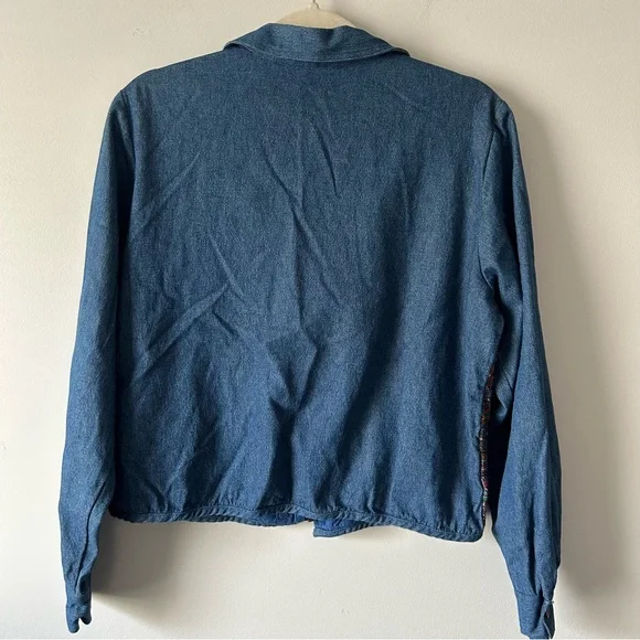 Vintage Blair zip front denim jacket chenille knit front Aztec southwestern M - Picture 2 of 7